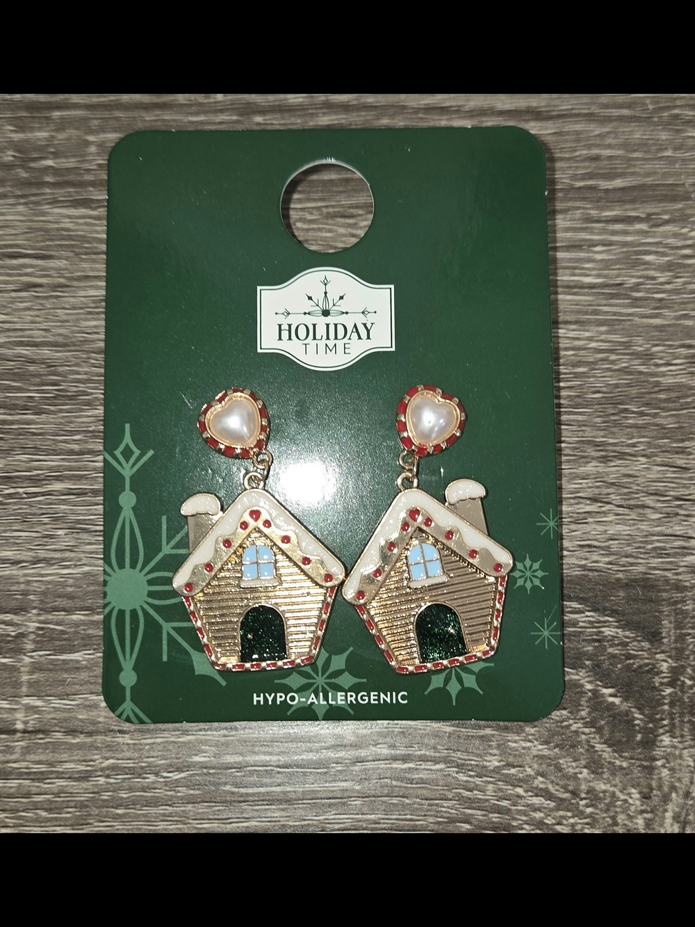 Holiday Time Gingerbread House Earrings with Hearts New.